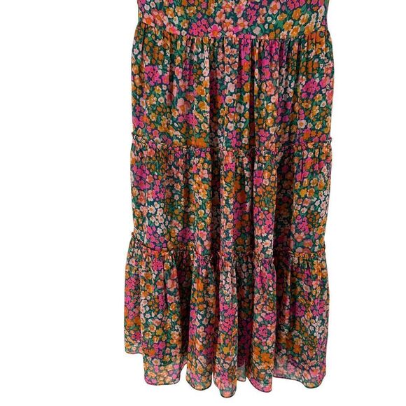 J Crew Tiered Midi Dress Micro Meadow Colorful Floral Size XXS Sleeveless Preppy - Picture 3 of 8